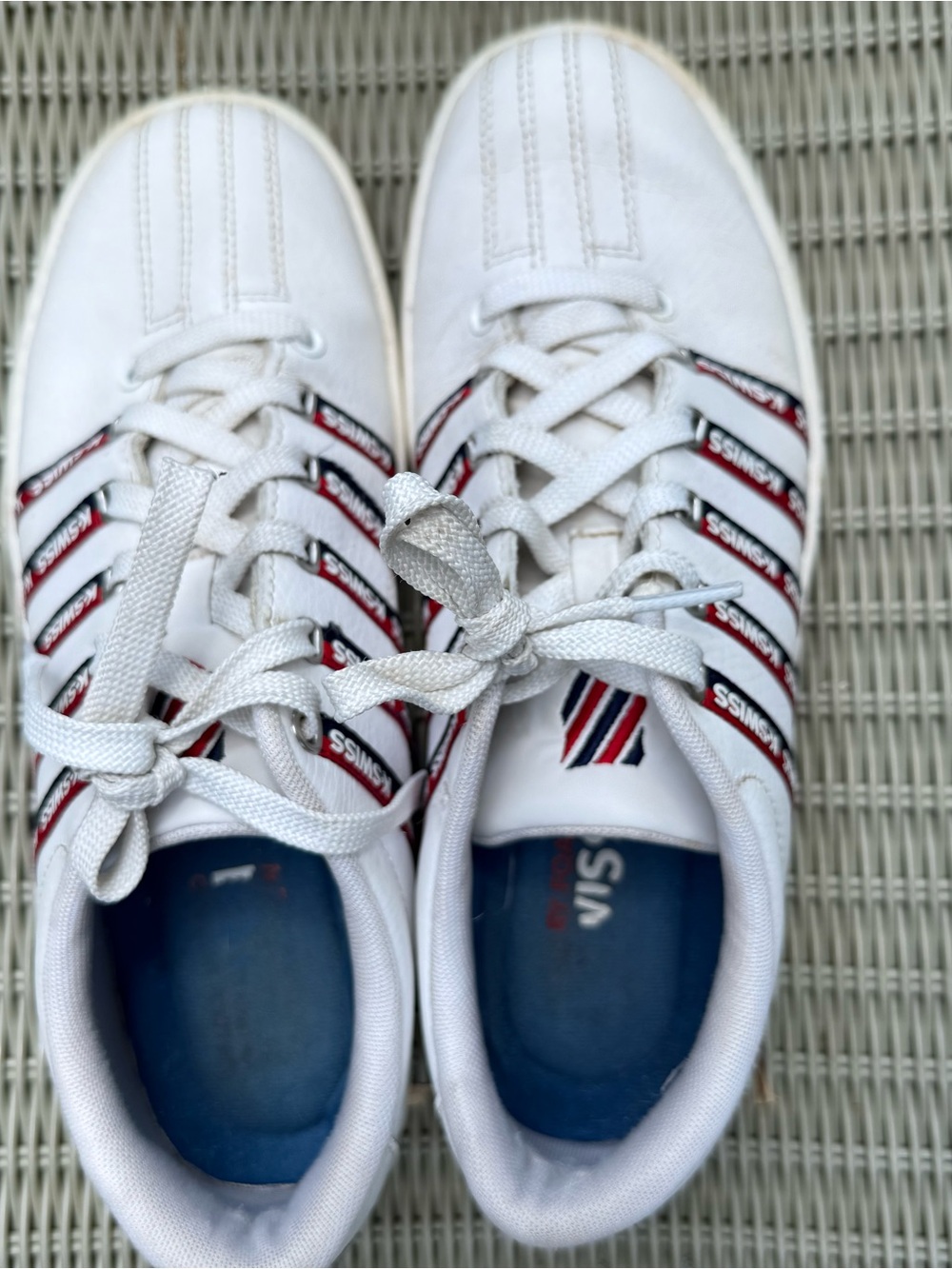 K-Swiss White Sneakers with Red & Navy Branding - Picture 2 of 3